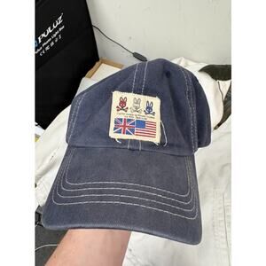 VTG Psycho Bunny Robert Godley Baseball Dad Hat Navy USA Flag Patch Adjustable